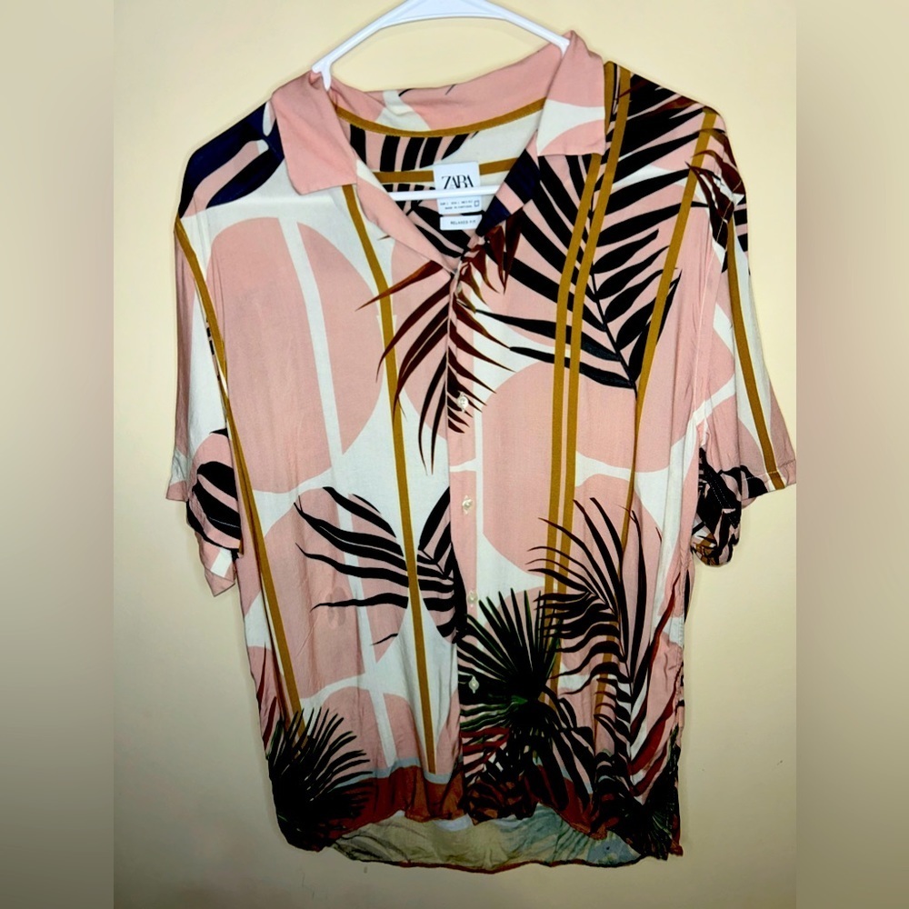 Zara men’s button up shirt multicolored relaxed fit size Large